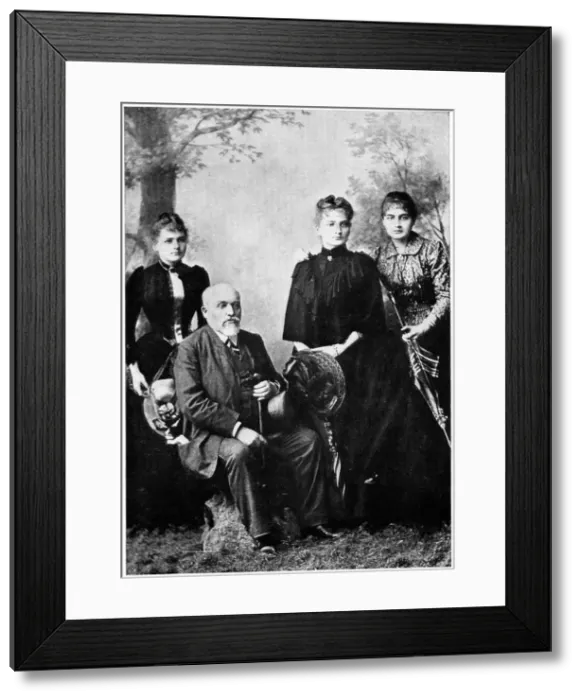 Framed Print : Mr Sklodowski with his three surviving daughters, c1886 Framed Print : Mr Sklodowski with his three surviving daughters, c1886