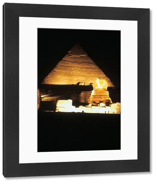 Pyramid of Khafre and the Great Sphinx at night, Gizeh, Egypt