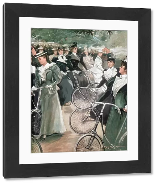 Society ladies cycling in Hyde Park, London, 1896