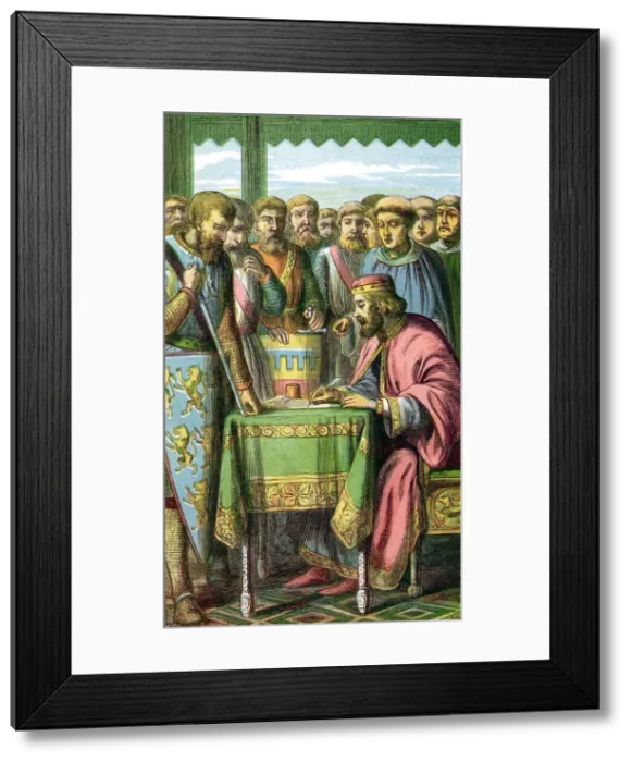 Framed Print : King John signing the Magna Carta at Runnymede, Surrey, 15 June 1215 (c1860) Framed Print : King John signing the Magna Carta at Runnymede, Surrey, 15 June 1215 (c1860)