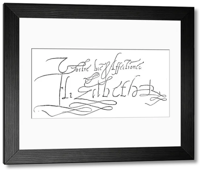 Framed Print : Signature of Queen Elizabeth I, 1558-1603. Artist: Queen Elizabeth I Framed Print : Signature of Queen Elizabeth I, 1558-1603. Artist: Queen Elizabeth I