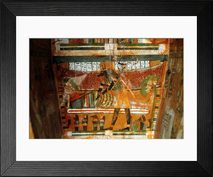 Framed Print : Jackal-headed god Anubis receiving dead king or noble, Ancient Egyptian Framed Print : Jackal-headed god Anubis receiving dead king or noble, Ancient Egyptian
