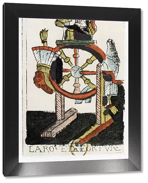 Tarot card of The Wheel of Fortune, Noblet Tarot, 17th century