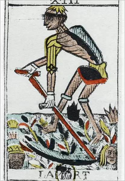 Tarot Card of Death, the grim reaper, Noblet tarot, 17th century