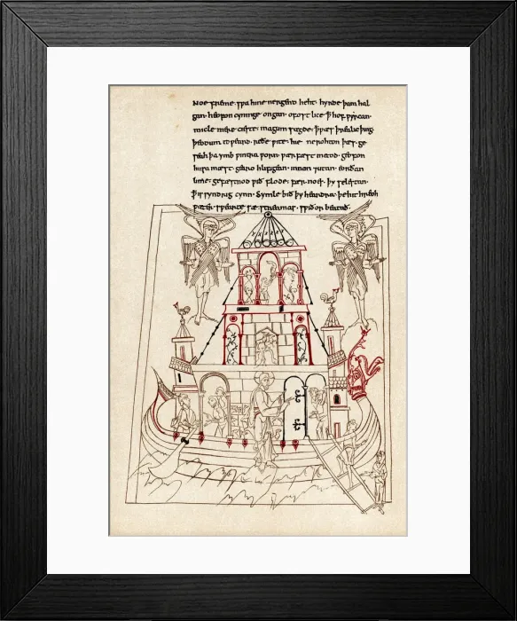 Framed Print : Noahs Ark in the form of a Viking ship with dragon prow, 10th century Framed Print : Noahs Ark in the form of a Viking ship with dragon prow, 10th century