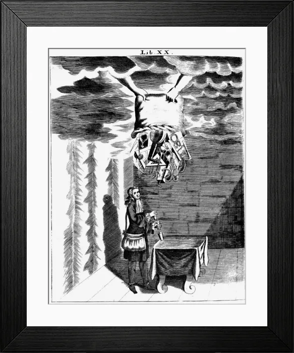 Framed Print : Conjuror performing tricks, 1715 Framed Print : Conjuror performing tricks, 1715
