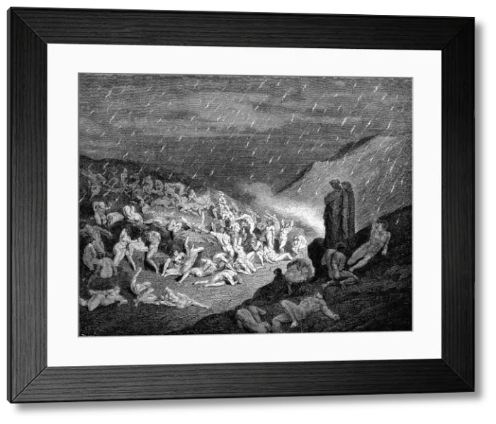 Framed Print : Dante and Virgil looking down upon souls in torment in the inferno, 1863. Artist: Gustave Dore Framed Print : Dante and Virgil looking down upon souls in torment in the inferno, 1863. Artist: Gustave Dore