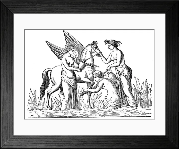 Framed Print : Nymphs attending the winged horse, Pegasus Framed Print : Nymphs attending the winged horse, Pegasus