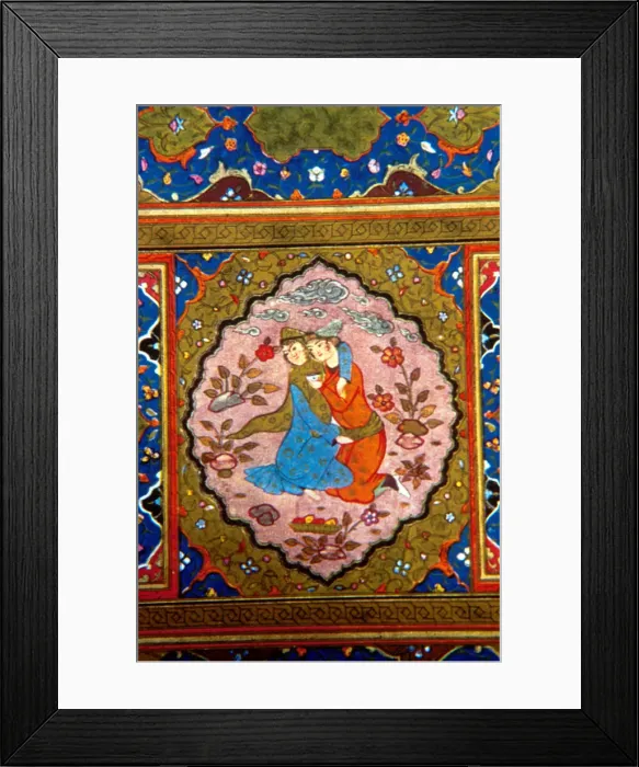 Framed Print : Lovers embracing in a garden Framed Print : Lovers embracing in a garden