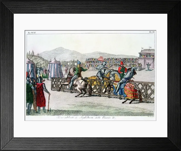 Framed Print : Knights jousting at a tournament, 12th century, (c1815) Framed Print : Knights jousting at a tournament, 12th century, (c1815)