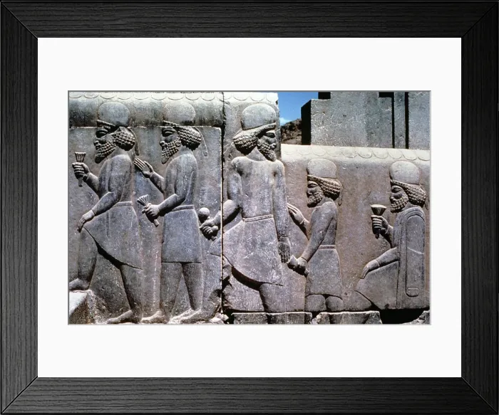 Framed Print : Stone relief showing subjects bringing tribute, South Iran, 6th-5th century BC Framed Print : Stone relief showing subjects bringing tribute, South Iran, 6th-5th century BC