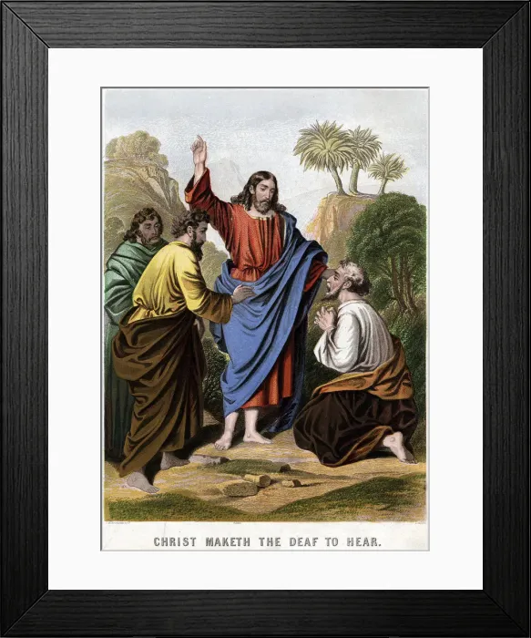 Framed Print : Christ Maketh the Deaf to Hear, 1860. Artist: Kronheim & Co Framed Print : Christ Maketh the Deaf to Hear, 1860. Artist: Kronheim & Co