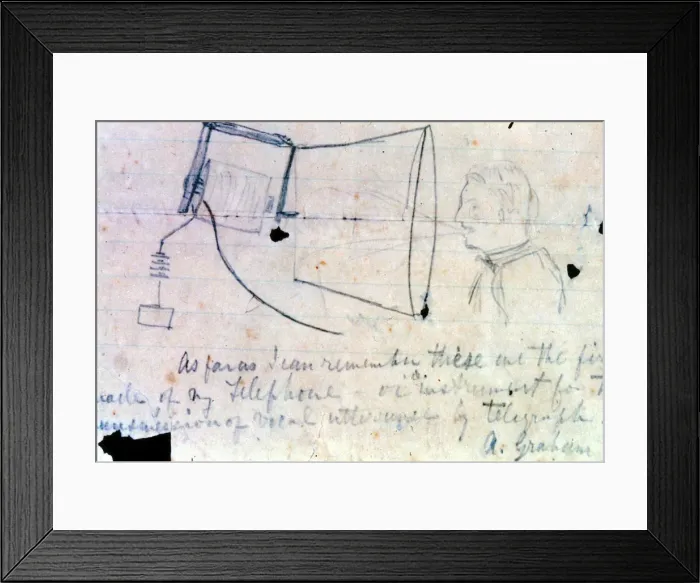 Framed Print : Sketch of Alexander Graham Bells telephone of 1876. Artist: Alexander Graham Bell Framed Print : Sketch of Alexander Graham Bells telephone of 1876. Artist: Alexander Graham Bell
