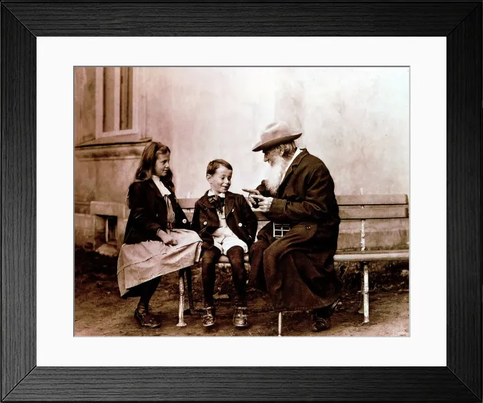 Framed Print : Leo Tolstoy, Russian writer, philosopher and mystic, telling his grandchildren a story, c1890-1910 Framed Print : Leo Tolstoy, Russian writer, philosopher and mystic, telling his grandchildren a story, c1890-1910