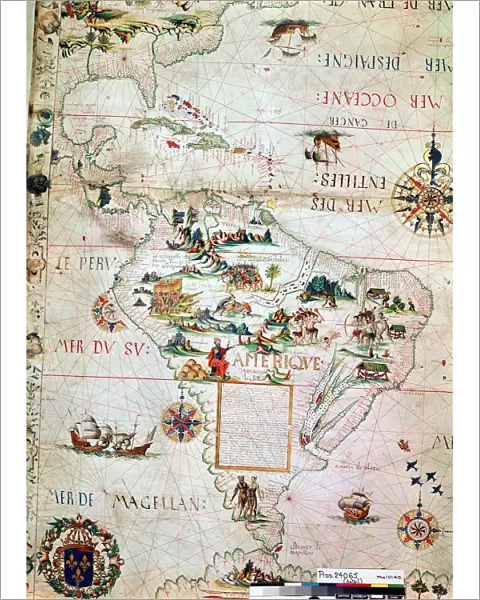 French Map of Central and South America, French, 1550