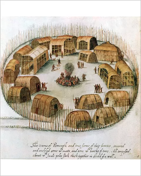 Native American Algonquin Indian village, 1585