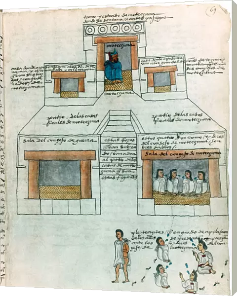Montezuma II, last Aztec emperor, in his palace, early 16th century