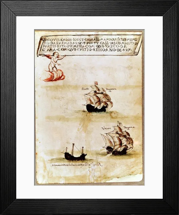 Framed Print : Vasco da Gamas fleet at sea, 1497