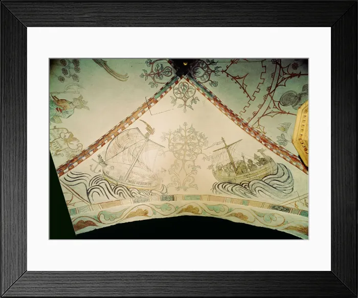 Framed Print : Viking ship with dragon prow, 14th century Framed Print : Viking ship with dragon prow, 14th century