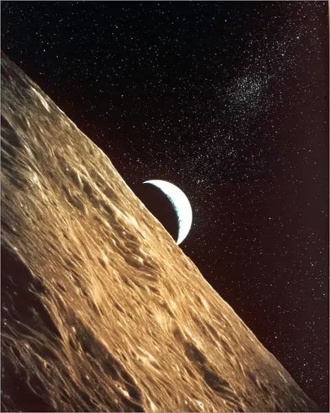 Earthrise seen from surface of the Moon, Apollo Mission, 1969