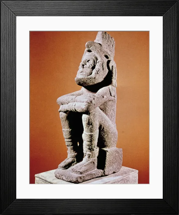 Framed Print : Aztec sculpture of a seated male figure, c1375-1521 Framed Print : Aztec sculpture of a seated male figure, c1375-1521