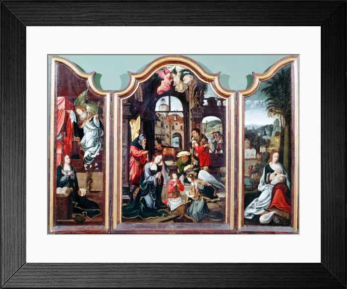 Framed Print : Adoration of the Shepherds, triptych, late 15th-early 16th century. Artist: Cornelius Engebrechtsz Framed Print : Adoration of the Shepherds, triptych, late 15th-early 16th century. Artist: Cornelius Engebrechtsz