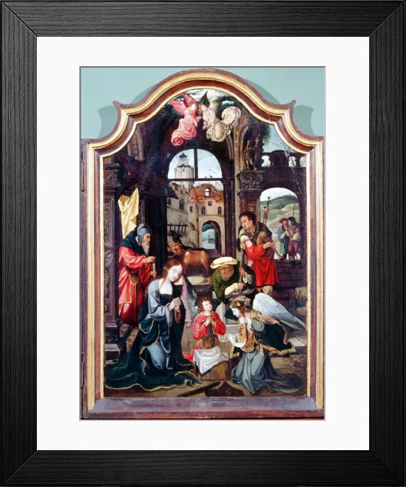 Framed Print : Adoration of the Shepherds, triptych, late 15th-early 16th century. Artist: Cornelius Engebrechtsz Framed Print : Adoration of the Shepherds, triptych, late 15th-early 16th century. Artist: Cornelius Engebrechtsz