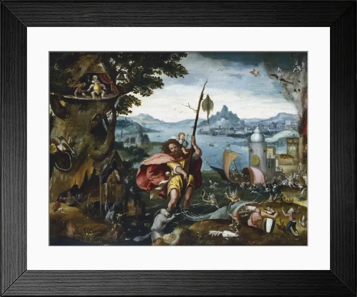 Framed Print : St Christopher Crossing the River, 1506-c1527. Artist: Jan de Cock Framed Print : St Christopher Crossing the River, 1506-c1527. Artist: Jan de Cock