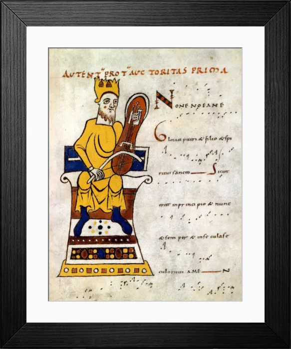 Framed Print : King David playing a lyre, 10th-11th century Framed Print : King David playing a lyre, 10th-11th century