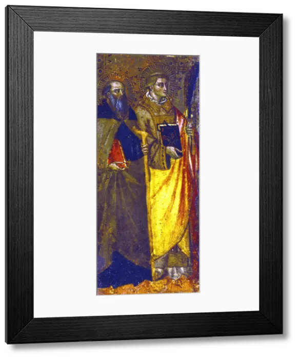 Framed Print : St Anthony Abbot and a Martyr, c1355-c1390. Artist: Master of the Misericord Framed Print : St Anthony Abbot and a Martyr, c1355-c1390. Artist: Master of the Misericord