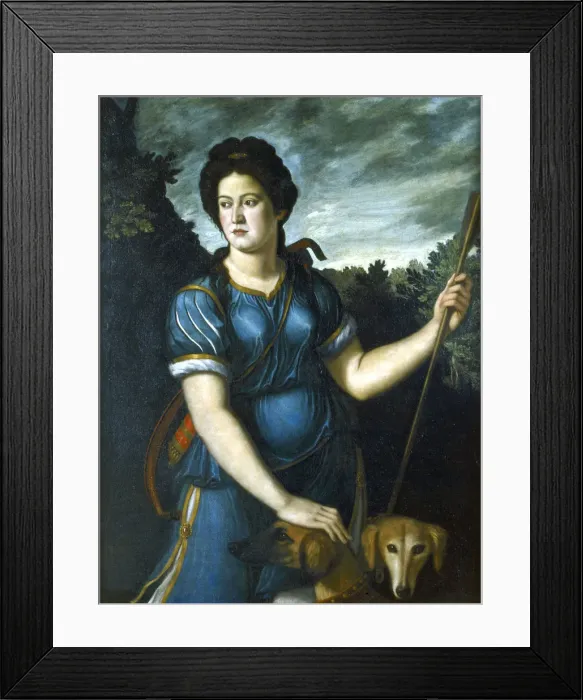 Framed Print : Diana the Huntress with her Two Dogs, 16th century Framed Print : Diana the Huntress with her Two Dogs, 16th century