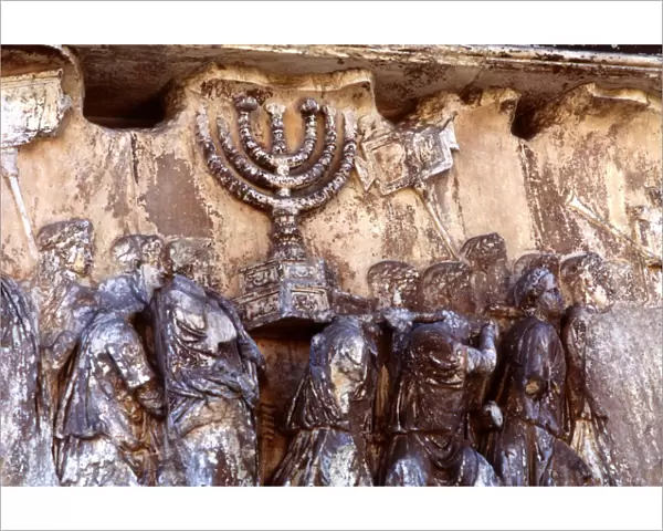 Roman troops carrying away the Menorah from the Temple at Jerusalem, 70