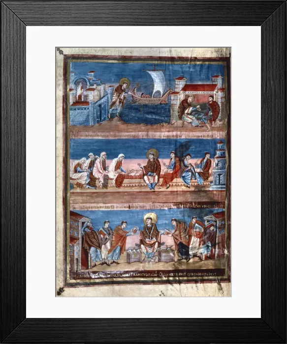 Framed Print : Scenes from the life of St Jerome, from the Bible of Charles the Bald, 9th century Framed Print : Scenes from the life of St Jerome, from the Bible of Charles the Bald, 9th century