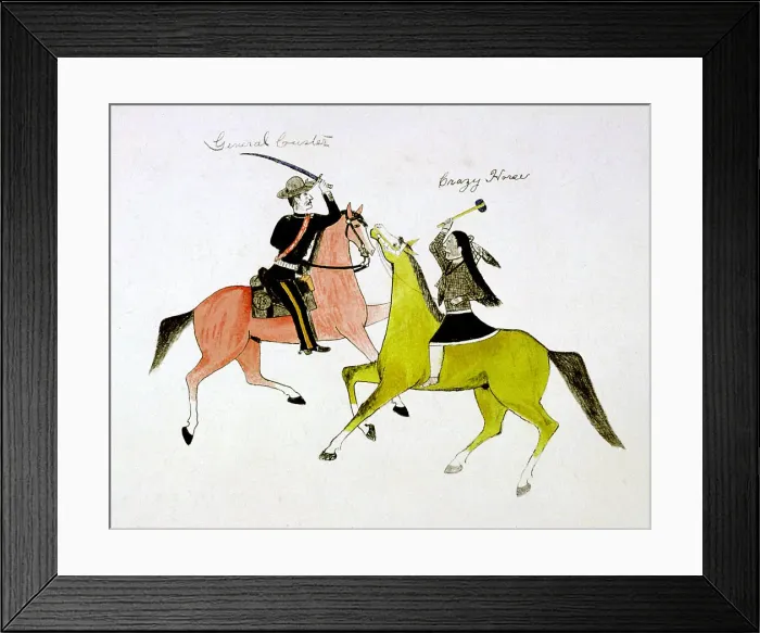 Framed Print : Conflict between General George Custer (1839-1876) and Crazy Horse, Sioux (Dakota) Indian. Artist: Kills Two Framed Print : Conflict between General George Custer (1839-1876) and Crazy Horse, Sioux (Dakota) Indian. Artist: Kills Two