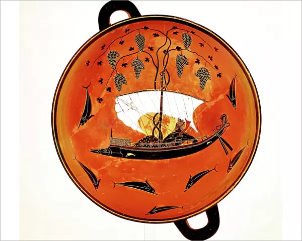 Dionysius in a sailing boat surrounded by dolphins, Ancient Greek dish (Krater), 530 BC