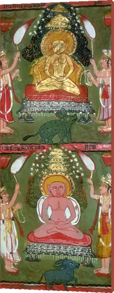 Two Jain Tirthankaras or jina (ford-makers) and their devotees, Bundi region, India, c1720