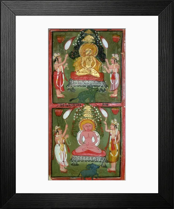 Framed Print : Two Jain Tirthankaras or jina (ford-makers) and their devotees, Bundi region, India, c1720 Framed Print : Two Jain Tirthankaras or jina (ford-makers) and their devotees, Bundi region, India, c1720