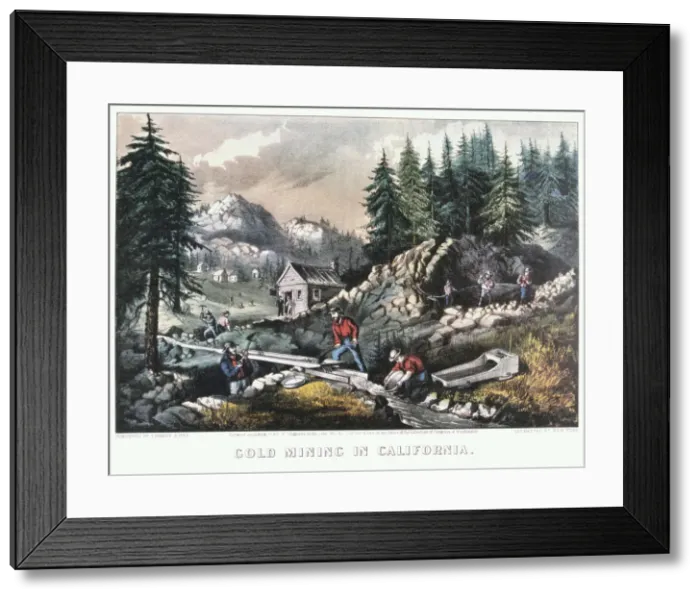 Framed Print : Gold Mining in California, 1849 (1871). Artist: Currier and Ives Framed Print : Gold Mining in California, 1849 (1871). Artist: Currier and Ives