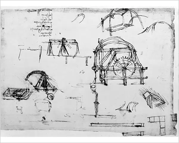 Sketch of a perpetual motion device designed by Leonardo da Vinci, c1472-1519. Artist: Leonardo da Vinci