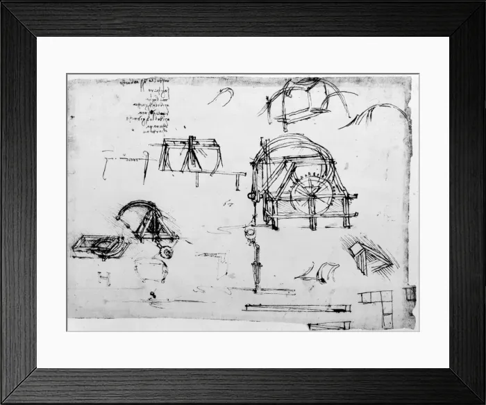 Framed Print : Sketch of a perpetual motion device designed by Leonardo da Vinci, c1472-1519. Artist: Leonardo da Vinci Framed Print : Sketch of a perpetual motion device designed by Leonardo da Vinci, c1472-1519. Artist: Leonardo da Vinci