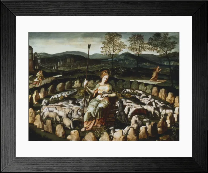 Framed Print : St Genevieve gardant ses moutons ( St Genevieve watching her Flock ), 16th century Framed Print : St Genevieve gardant ses moutons ( St Genevieve watching her Flock ), 16th century