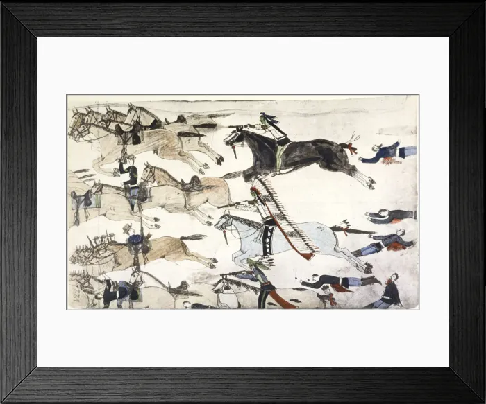 Framed Print : Battle of Little Bighorn, Montana, USA, 25-26 June 1876 (c1900). Artist: Amos Bad Heart Buffalo Framed Print : Battle of Little Bighorn, Montana, USA, 25-26 June 1876 (c1900). Artist: Amos Bad Heart Buffalo