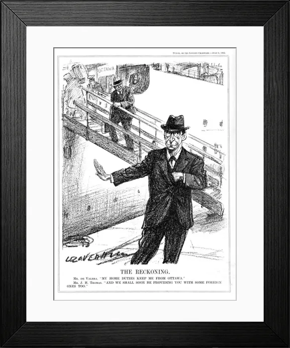 Framed Print : Eamon De Valera declining the opportunity to attend the Ottawa Conference, 1932. Artist: Leonard Raven-Hill Framed Print : Eamon De Valera declining the opportunity to attend the Ottawa Conference, 1932. Artist: Leonard Raven-Hill