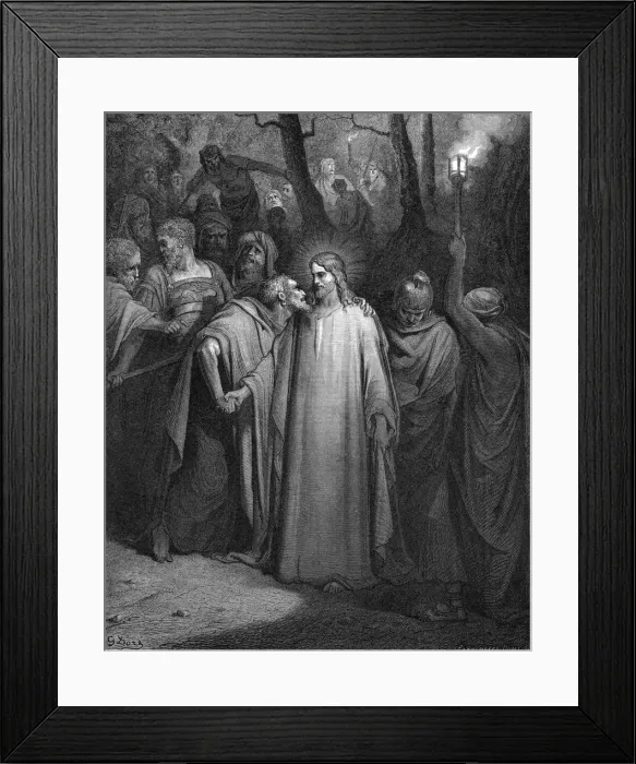 Framed Print : Judas betraying Christ with a kiss, 1866. Artist: Gustave Dore Framed Print : Judas betraying Christ with a kiss, 1866. Artist: Gustave Dore