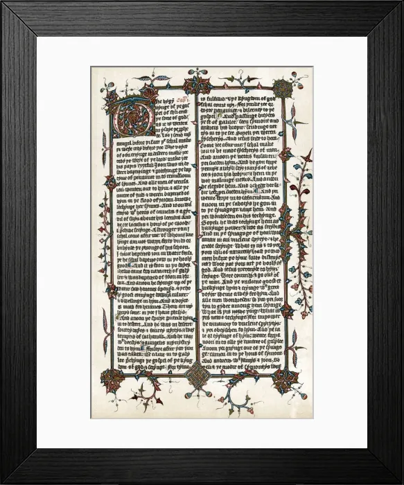 Framed Print : Page from Wycliffes translation of the Bible into English, c1400 Framed Print : Page from Wycliffes translation of the Bible into English, c1400