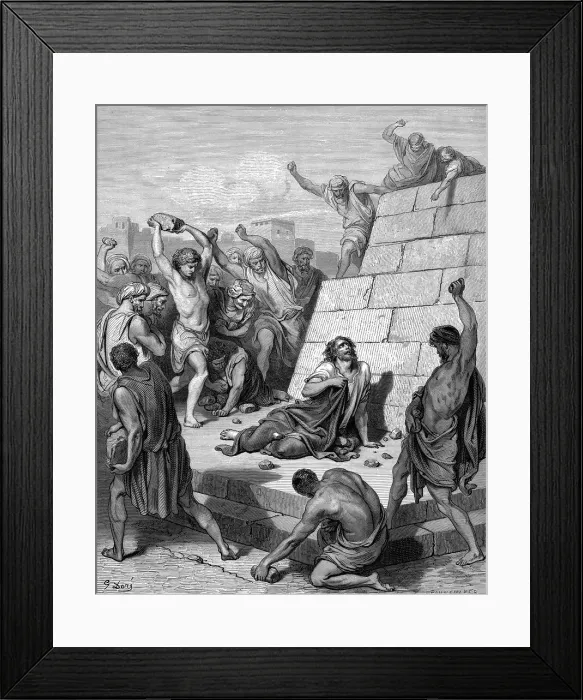 Framed Print : Martyrdom of St Stephen, c36 (1866). Artist: Gustave Dore Framed Print : Martyrdom of St Stephen, c36 (1866). Artist: Gustave Dore