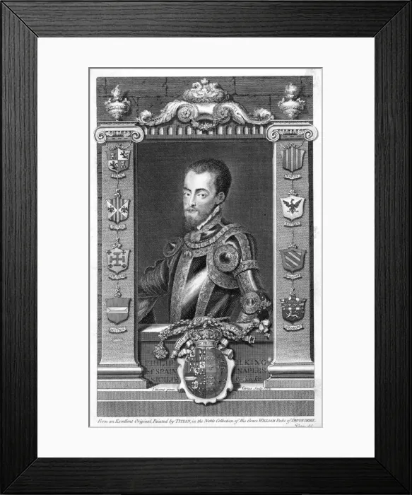 Framed Print : Philip II, King of Spain, 16th century, (1735). Artist: George Vertue Framed Print : Philip II, King of Spain, 16th century, (1735). Artist: George Vertue