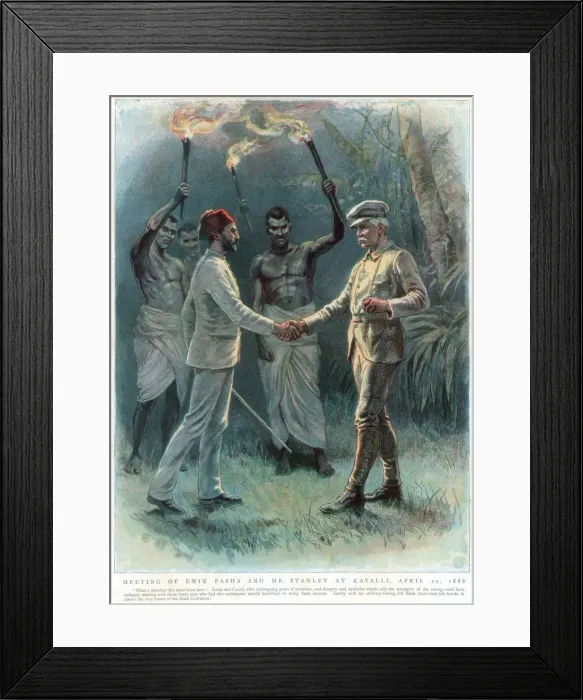 Framed Print : Henry Morton Stanley, Welsh journalist and explorer, meeting Emin Pasha at Kavalli, 29 April 1888