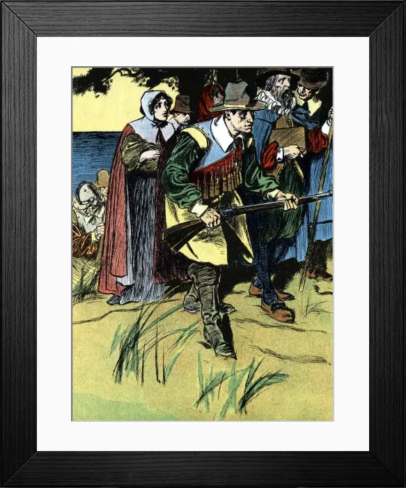 Framed Print : The Pilgrim fathers after arriving in America, 1620 (c1900) Framed Print : The Pilgrim fathers after arriving in America, 1620 (c1900)
