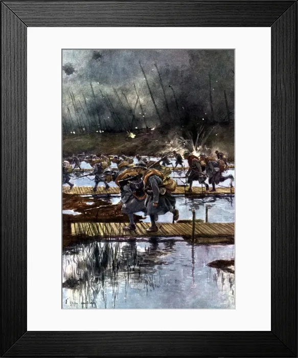 Framed Print : French lst Infantry Corps crossing of the Yser Canal, World War I, 4. 45 am, 31 July 1917 Framed Print : French lst Infantry Corps crossing of the Yser Canal, World War I, 4. 45 am, 31 July 1917